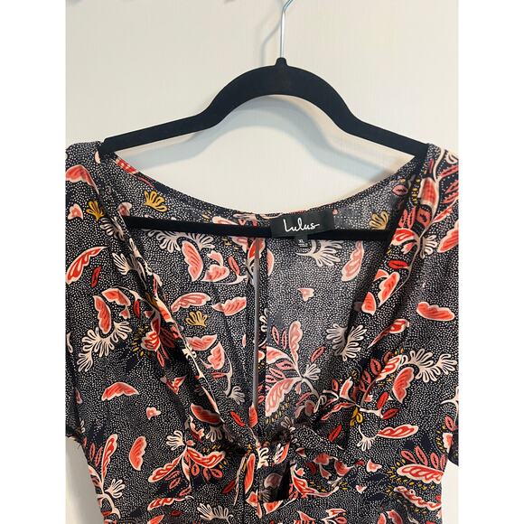 Lulus Dondi Plunging Navy Print‎ Romper Sz XL Flirty Plunge Neck Boho Whimsical - Picture 5 of 9
